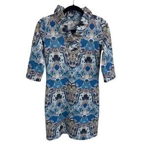 NWT Jean-Pierre Klifa Ruff Neck Alizah Scuba Dress in Blue Fantasy Floral XS